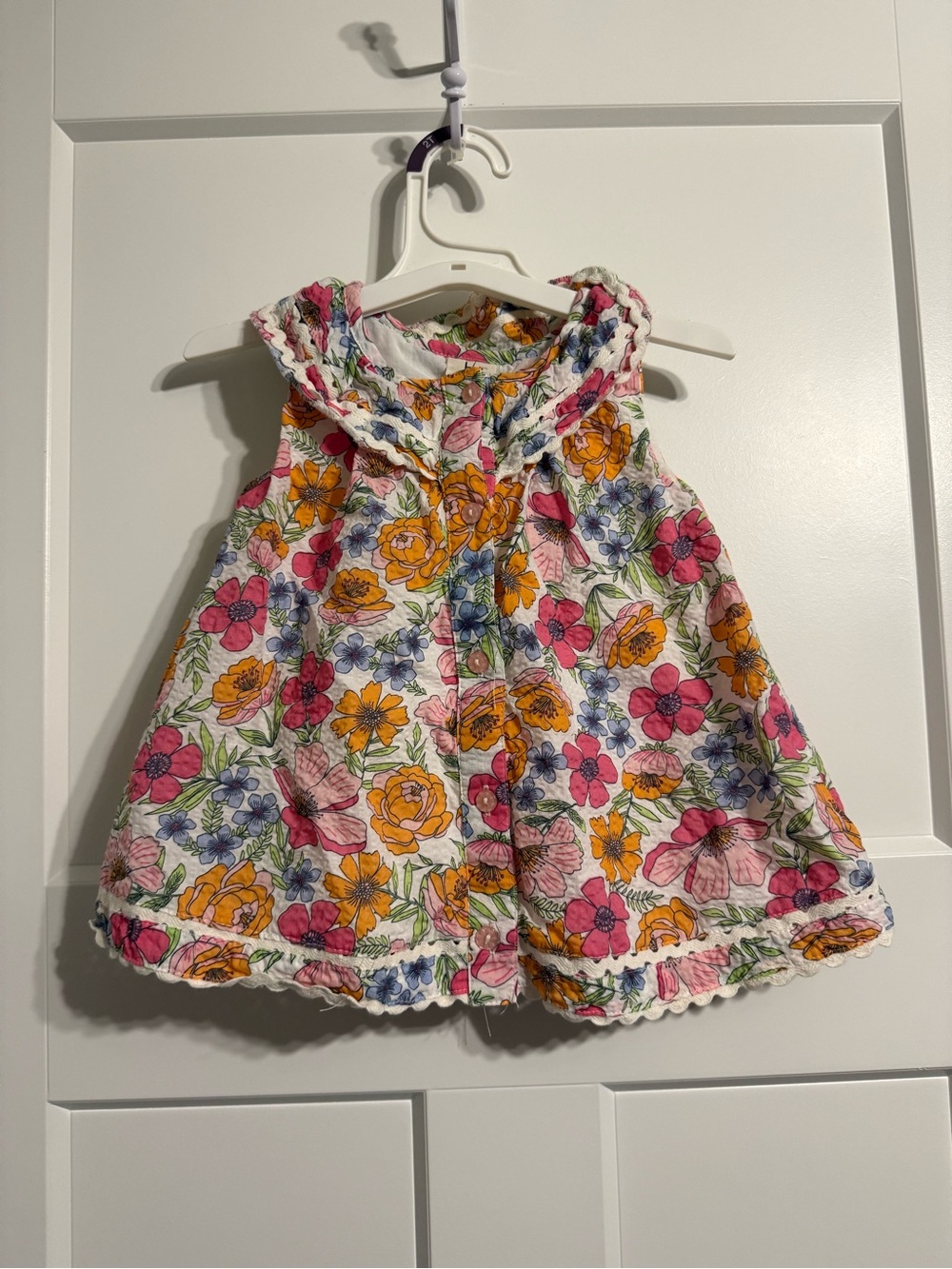 Girls Floral Ruffle Sundress in White with Pink & Orange Blooms 100% cotton